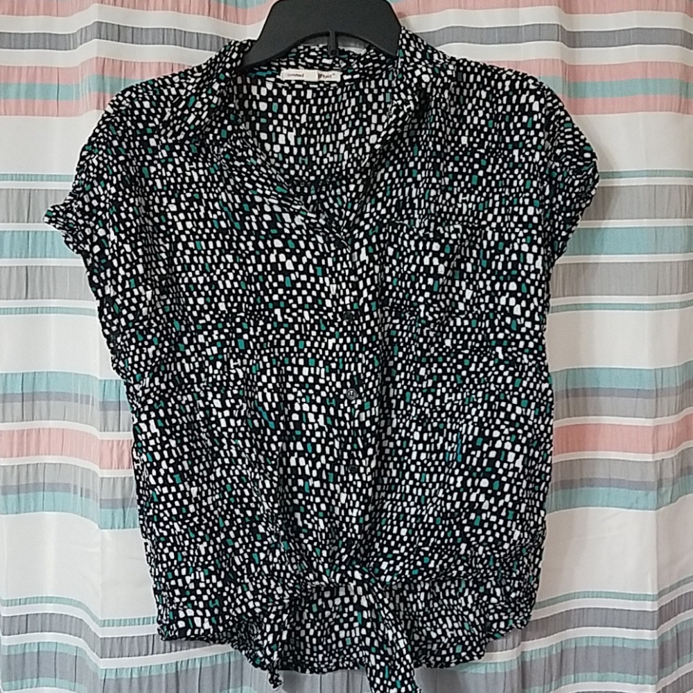 Black, White, Aqua Blue tie top